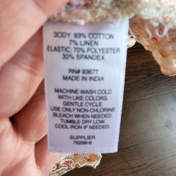 Arizona Boho Ruched Smocked Crop Top Size XXL 2XL Floral Puff Sleeves 7% Linen - Picture 5 of 6